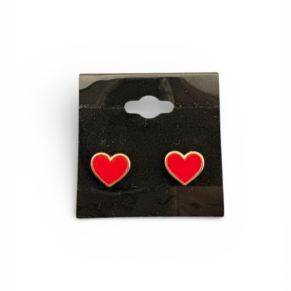 Vintage Jewelry - Red and Gold Enamel Heart Stud Earrings